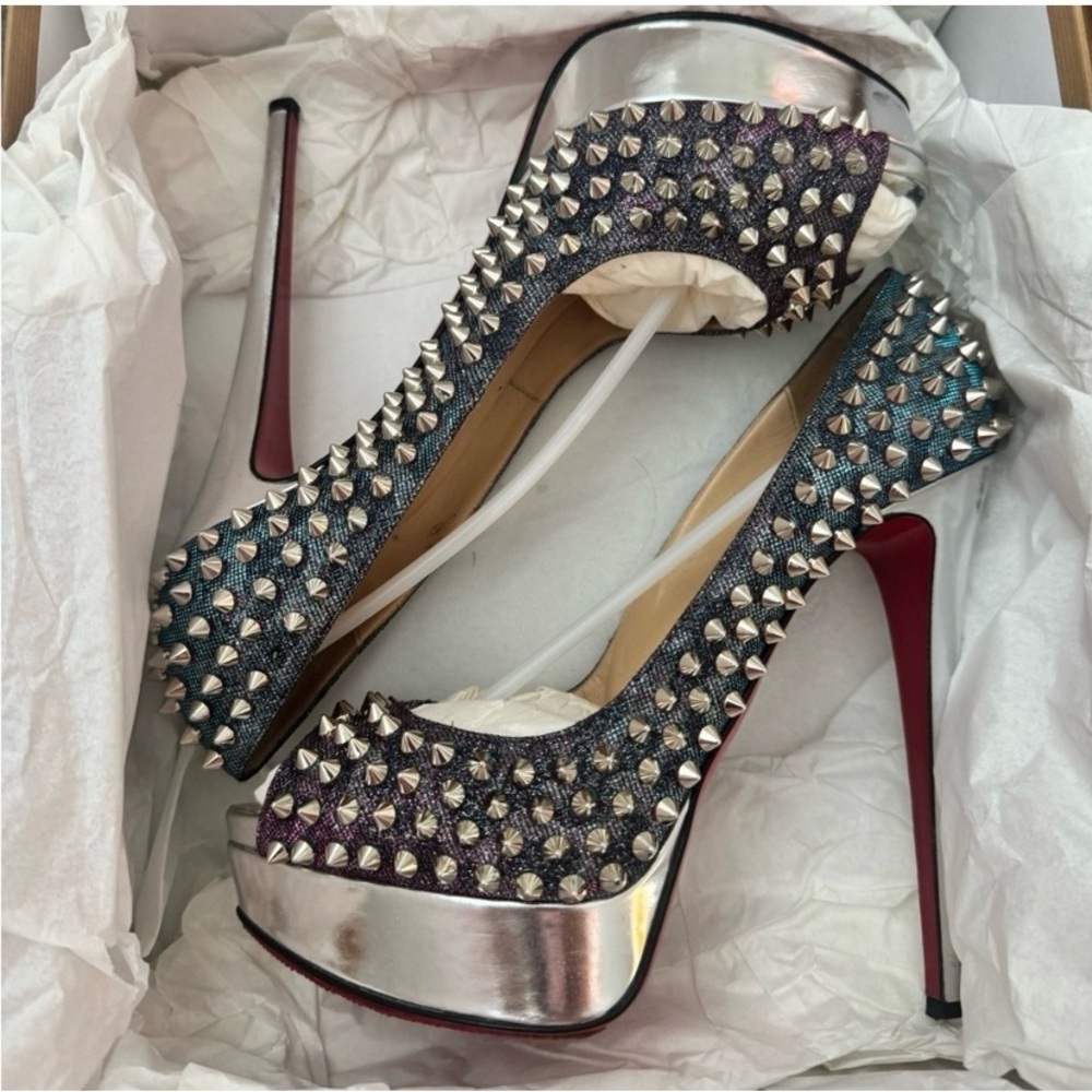 Studded Metallic Platform Pumps - Christian louboutin